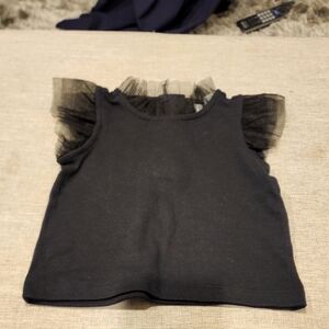 Janie And Jack - Black Tulle Ruffle Sleeve Kids Top - 2T